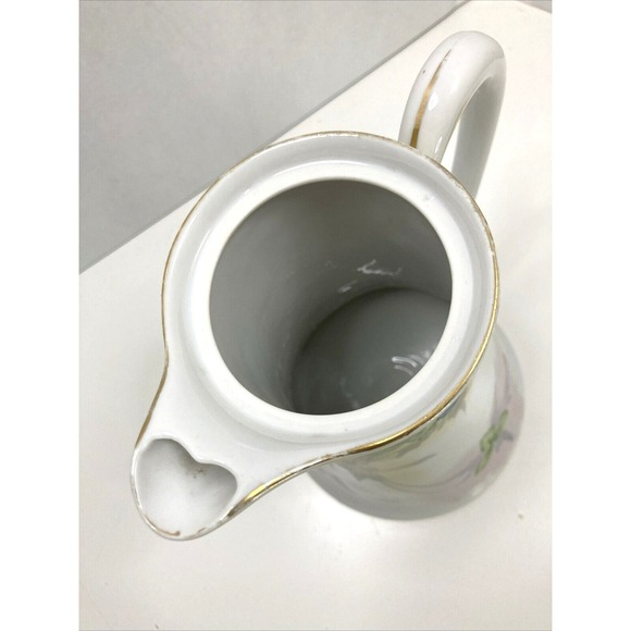 Antique Nippon Coffee Tea Pot 9" Hand Painted Violets Pink Flowers 1891-1921 - Picture 7 of 16